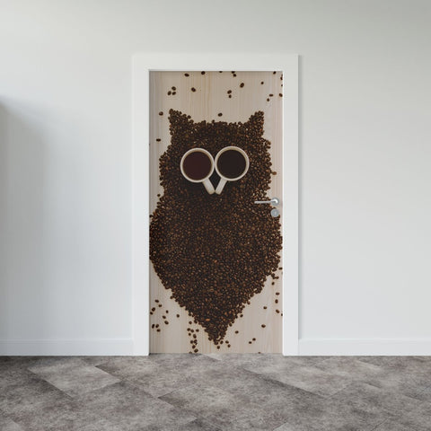 Autocolant ușă Coffee Owl - clevny.ro