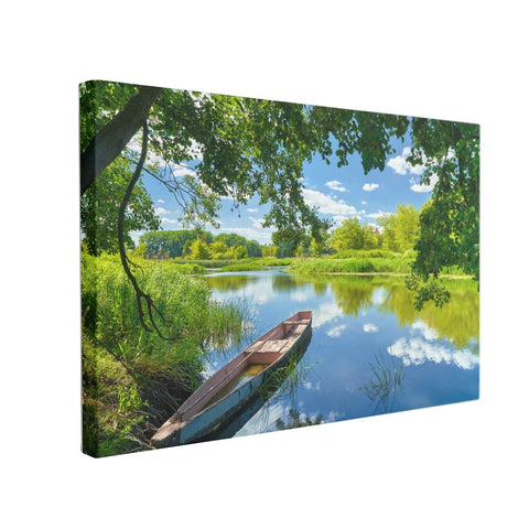 Tablou Canvas Sky Clouds, River, Boat, Green Trees - clevny.ro