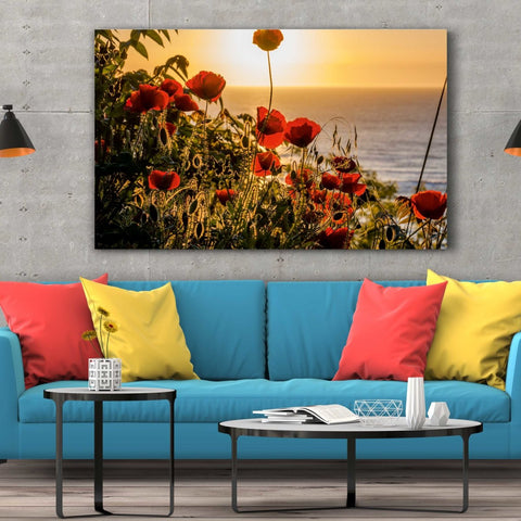 Tablou Canvas Sunset with Poppy Flowers - clevny.ro