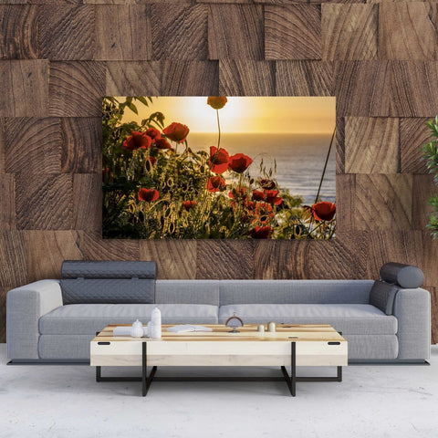 Tablou Canvas Sunset with Poppy Flowers - clevny.ro