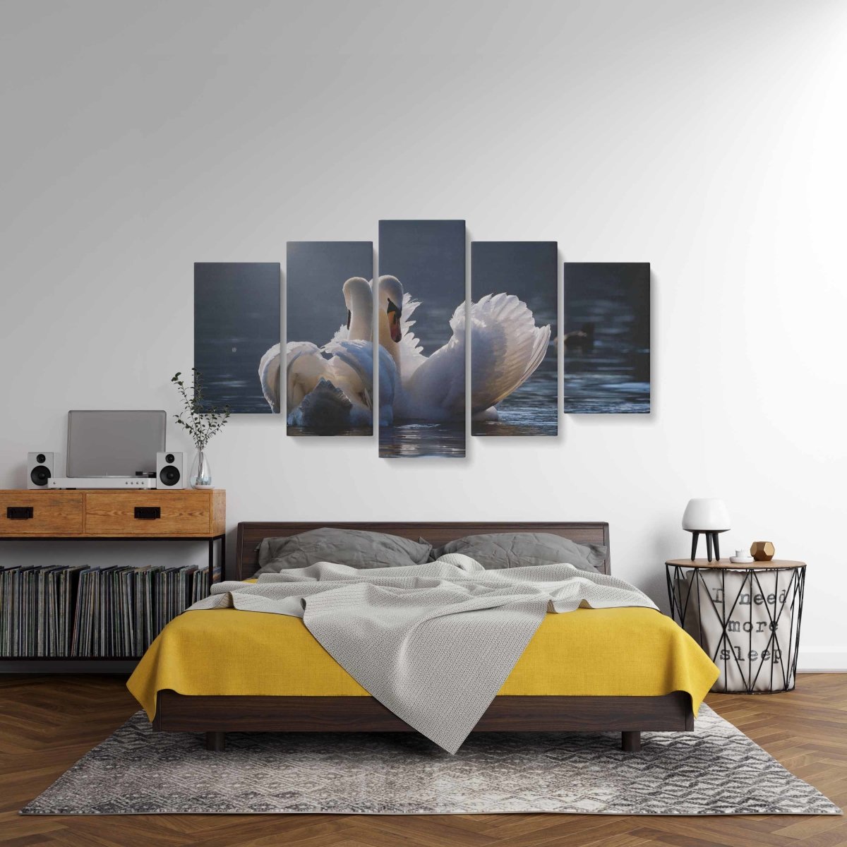 Tablou MultiCanvas 5 piese Swans in Love - clevny.ro